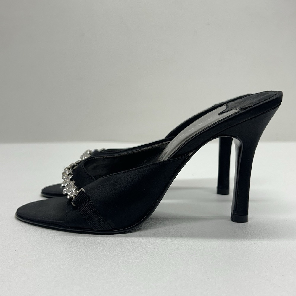 Vintage Parade Y2K Black Rhinestone Stiletto Mule Heels Party Cocktail Size 6 - Picture 4 of 14